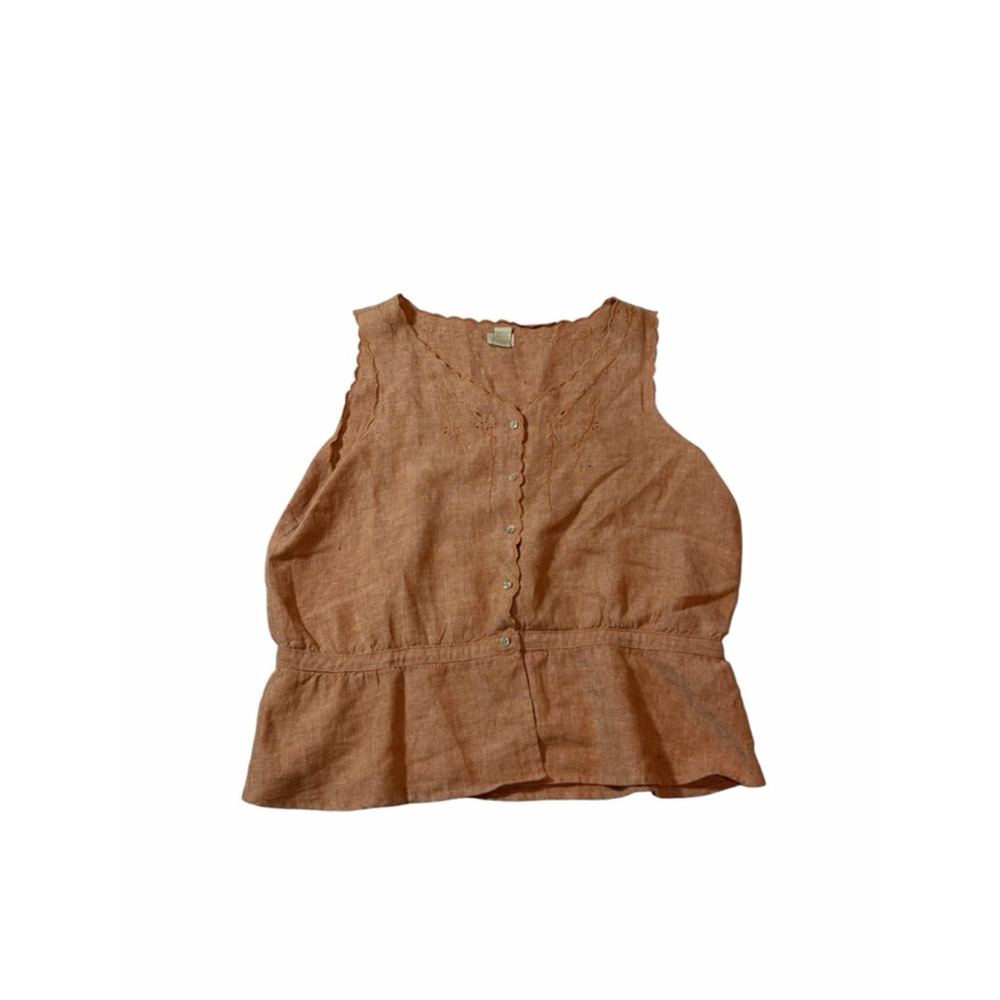 J. Jill Rust Brown Linen Button-Front Peplum Tank